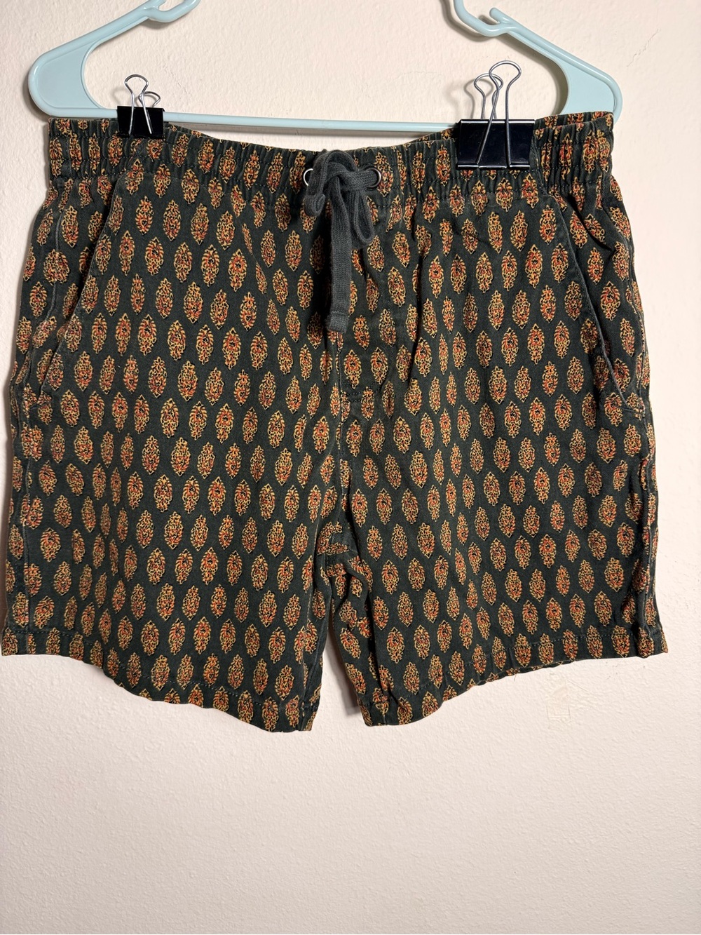 Jachs Olive Green Shorts with Orange Paisley Print